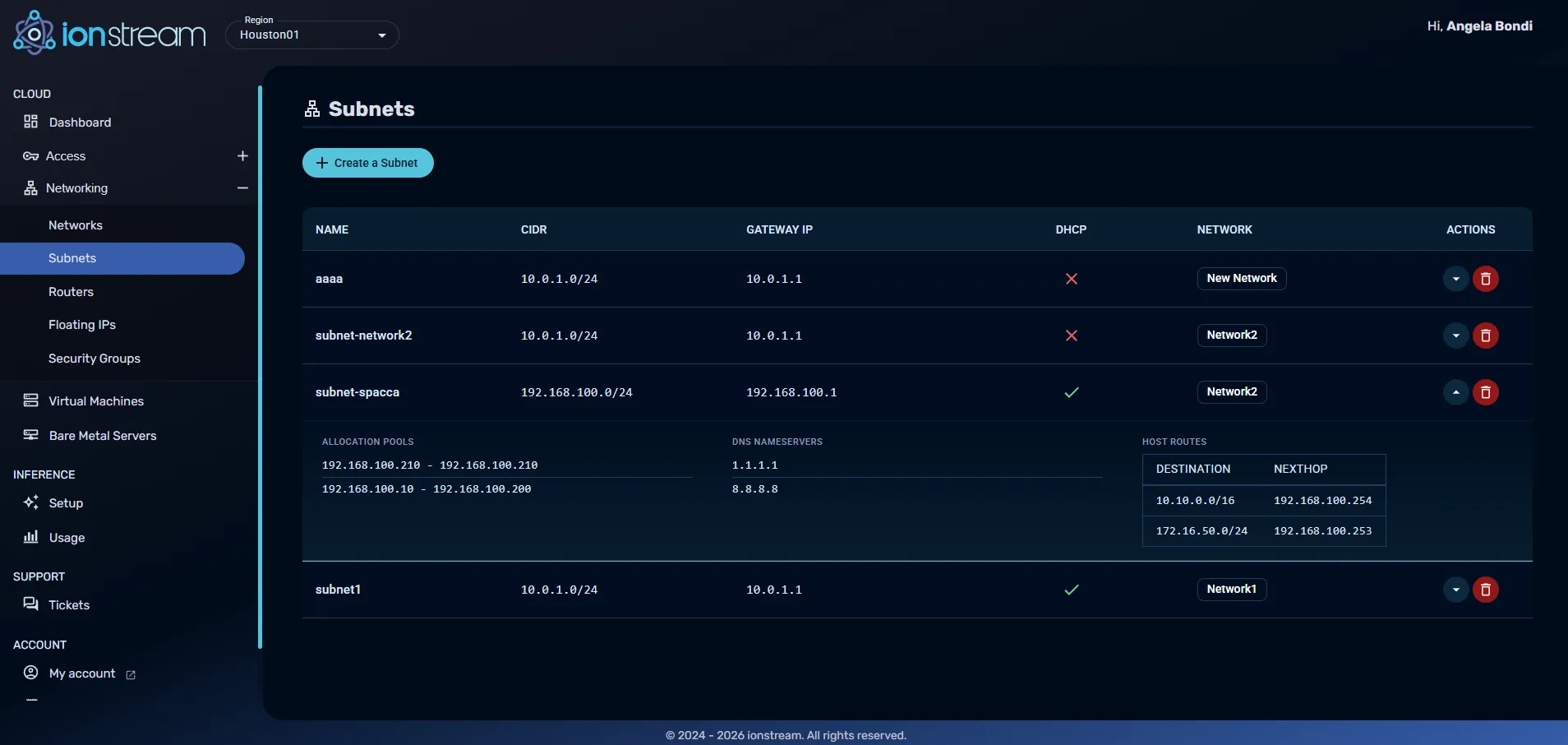 Gravity panel — Subnets